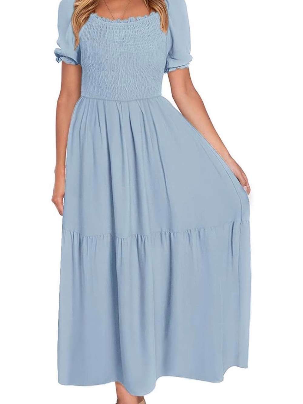 Smocked Bodice Light Blue Maxi Dress - Women's Elegant Summer Dress